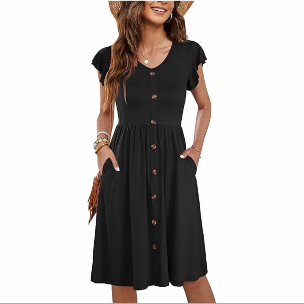 New Casual Loose Cap Sleeve Sundress Swing Button Down Dress Xl